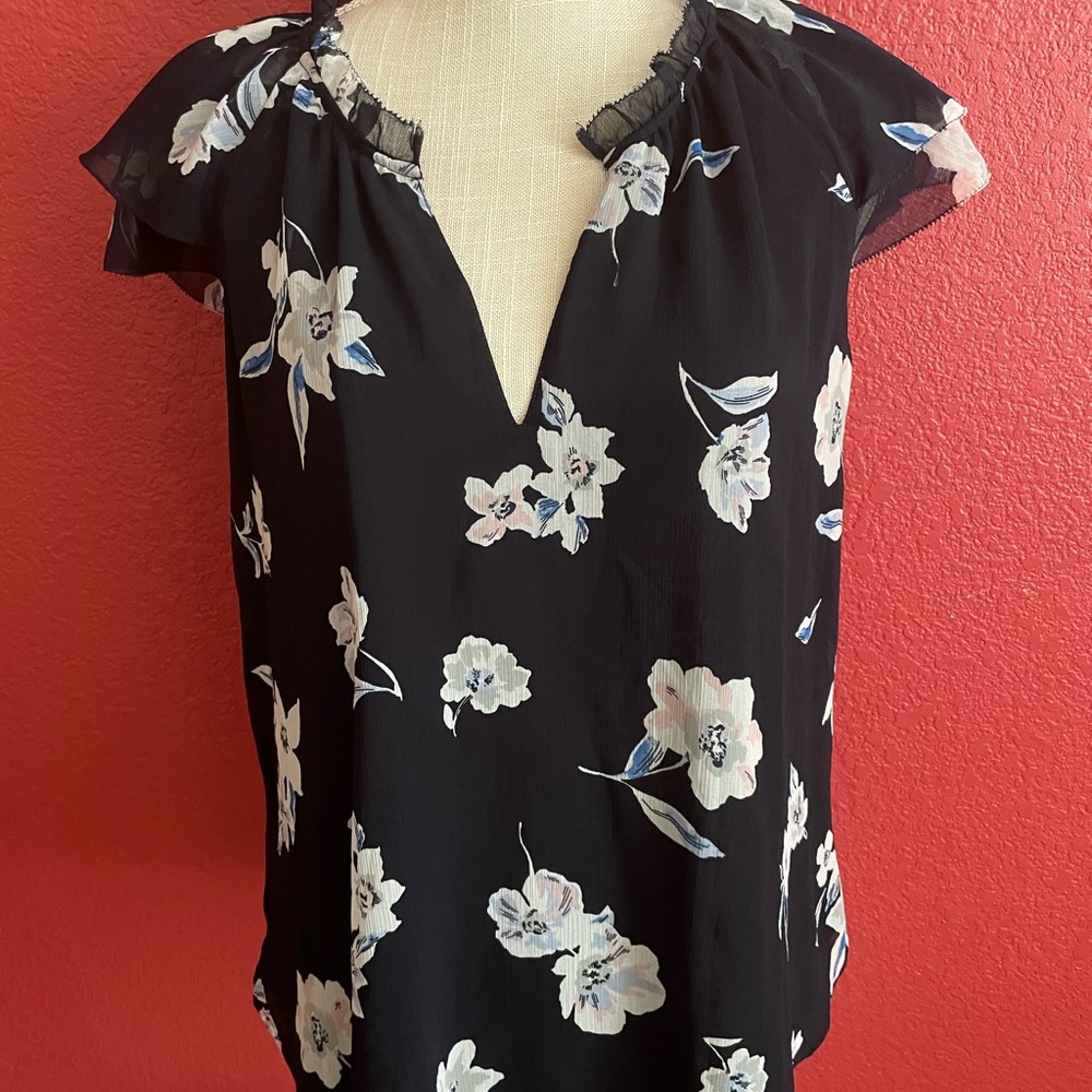 Banana Republic Semi Sheer Blouse with Blue with Gray Flowers